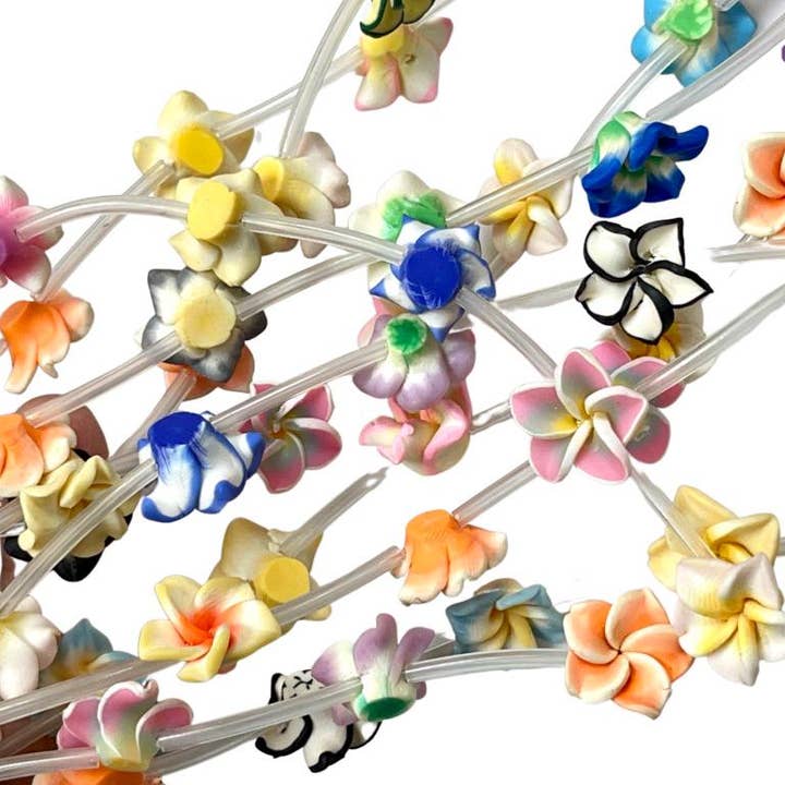 TRIVENI USA INC - Wholesale Beads - Colorful Plumeria Flower polymer clay beads Strand 15" Long1