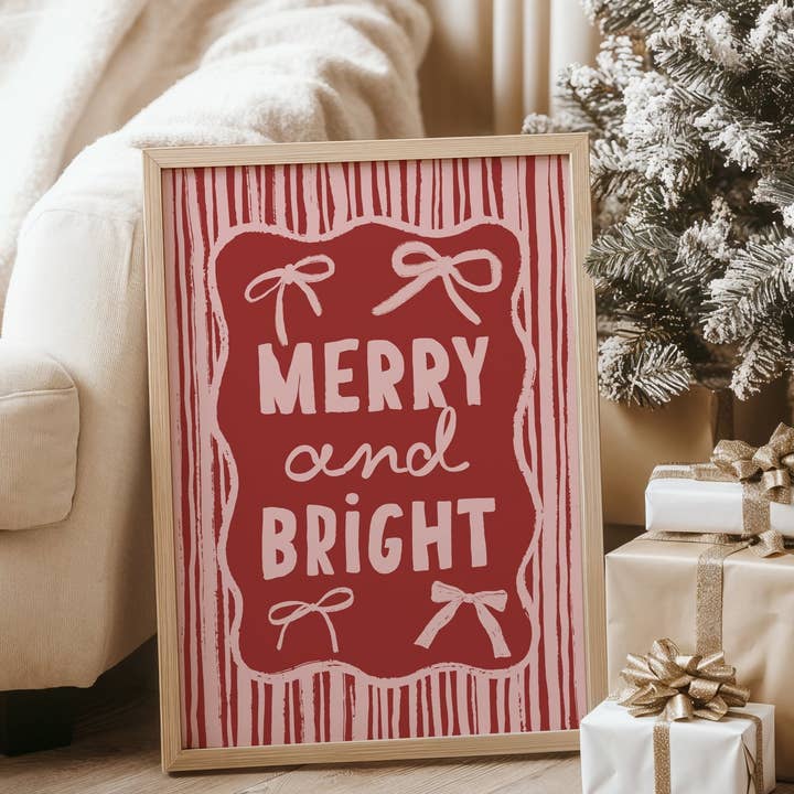 Fröhliche und leuchtende rot-rosa Weihnachtsdruck für den Großhandel von Moonshine Prints