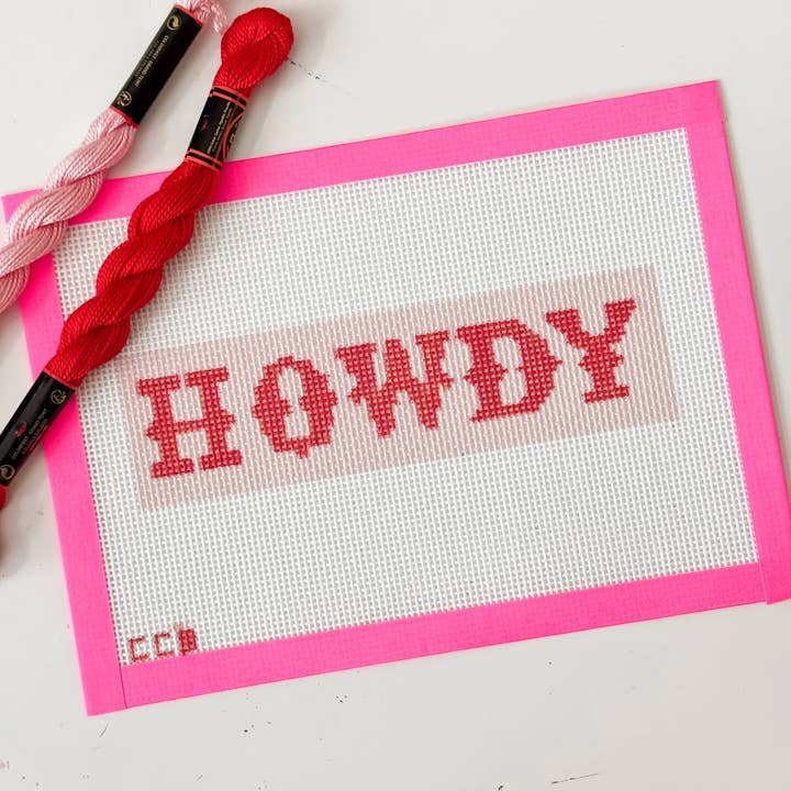 Cotswold Co Designs - Vente Accessoire de broderie/point de croix - Toile de canevas pour signet peinte à la main "Howdy" | 2” x 7”