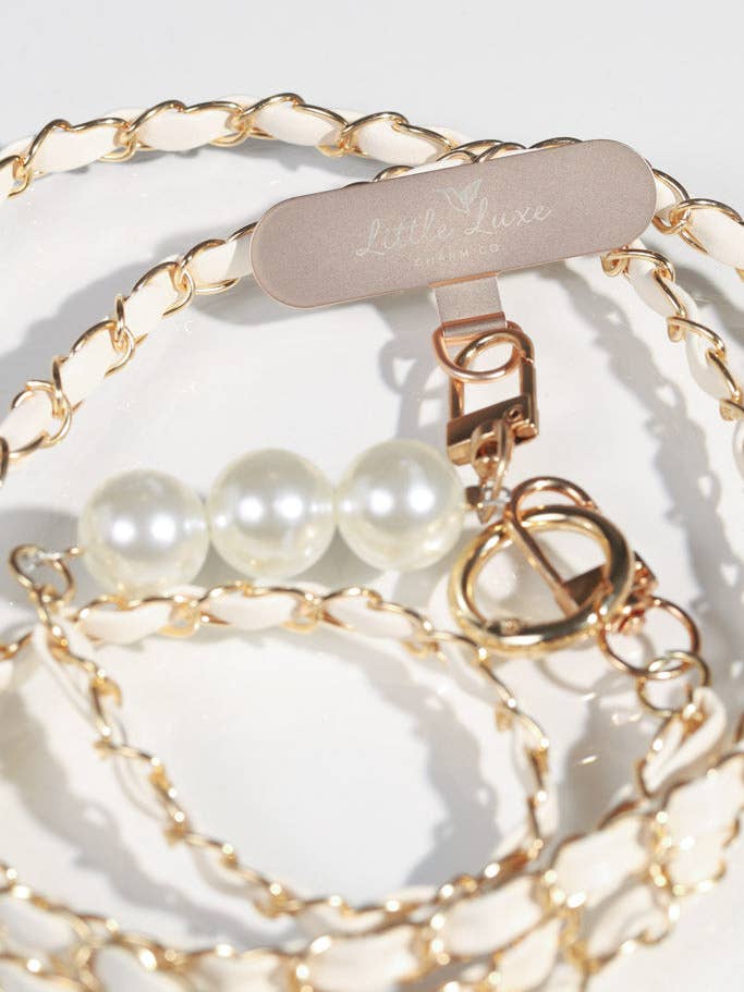 Leather and Pearl Crossbody Phone Strap for wholesale by Little Luxe Charm Co.