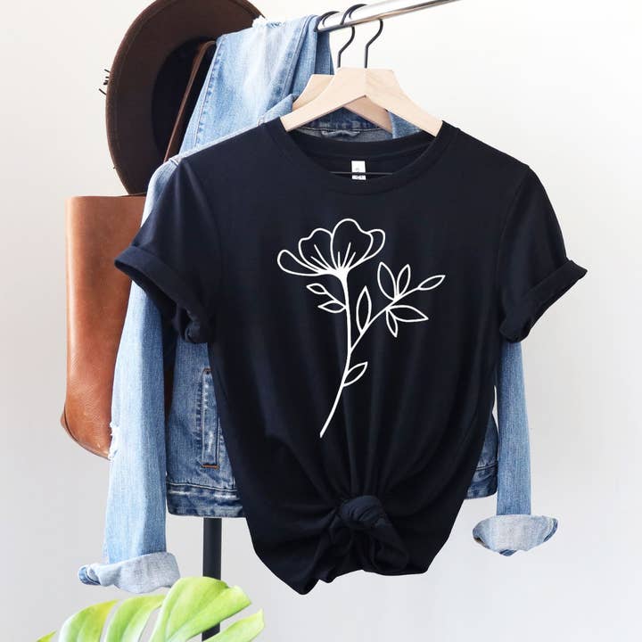 White Plant Black Tee for wholesale by Simply Tees
