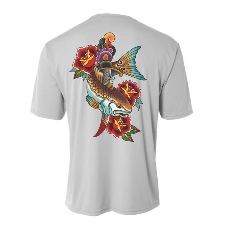 GOTTA LOVE THAT TAIL! Redfish UPF 50+ Performance Short Sleeve Shirt for wholesale by On The Fly Artworks