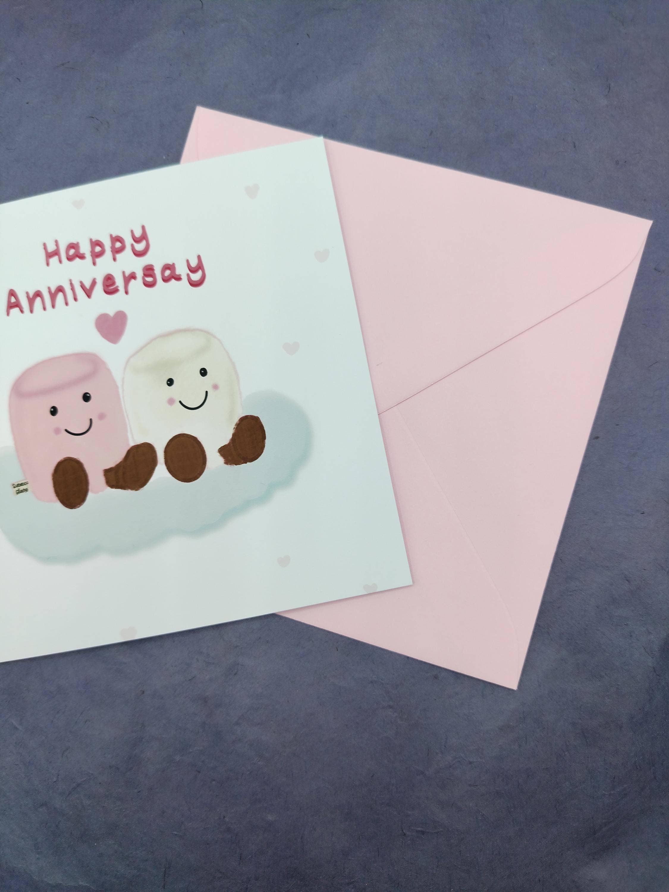 Rebecca Gladys – wholesale Anniversary card – Marshmallow Anniversary Cute Couple Card Pink & White3