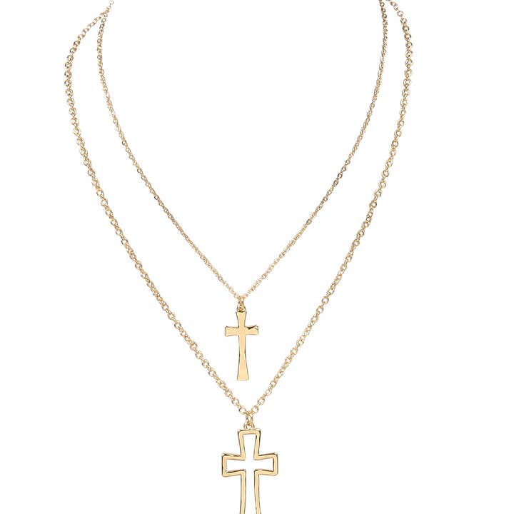 Metal Double Layered Cross Necklace for wholesale by Kaleidoscope Accessories