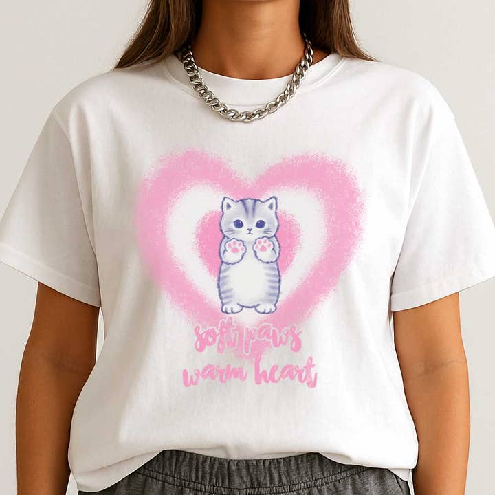 T-shirt Chat Pattes Douces Cœur Chaleureux pour la vente par Art by Forgrand