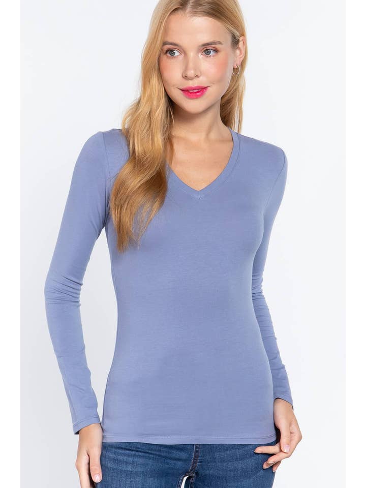 Vanilla Monkey - Wholesale Knit Top - Women's - Basic Solid Long Sleeve V Neck Top