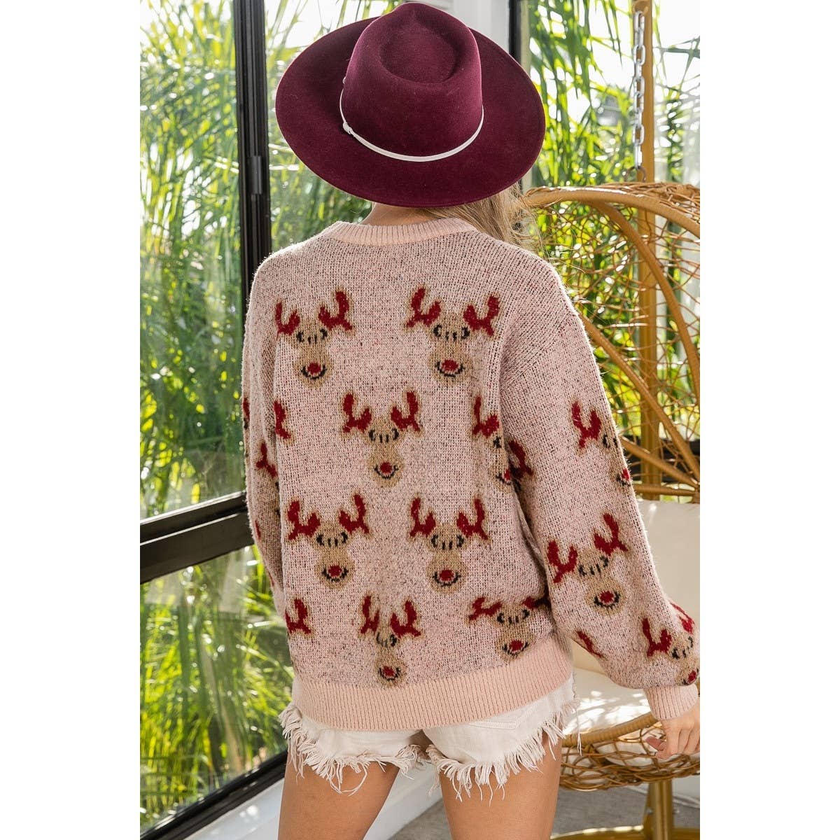 IVE - Wholesale Sweatshirt - Women's - Rudolph Pattern Christmas Knit Pullover3