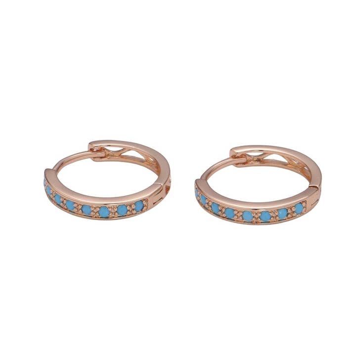 Turquoise Hoepeloorbellen • Roségouden kraakbeenring • turquoise huggie hoepeloorbellen • Something Blue Sieraden P-204 voor wholesale door Aim Eternal