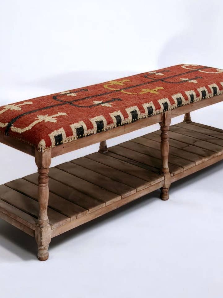 Kilim Bench With Shelf for wholesale by AA Importing