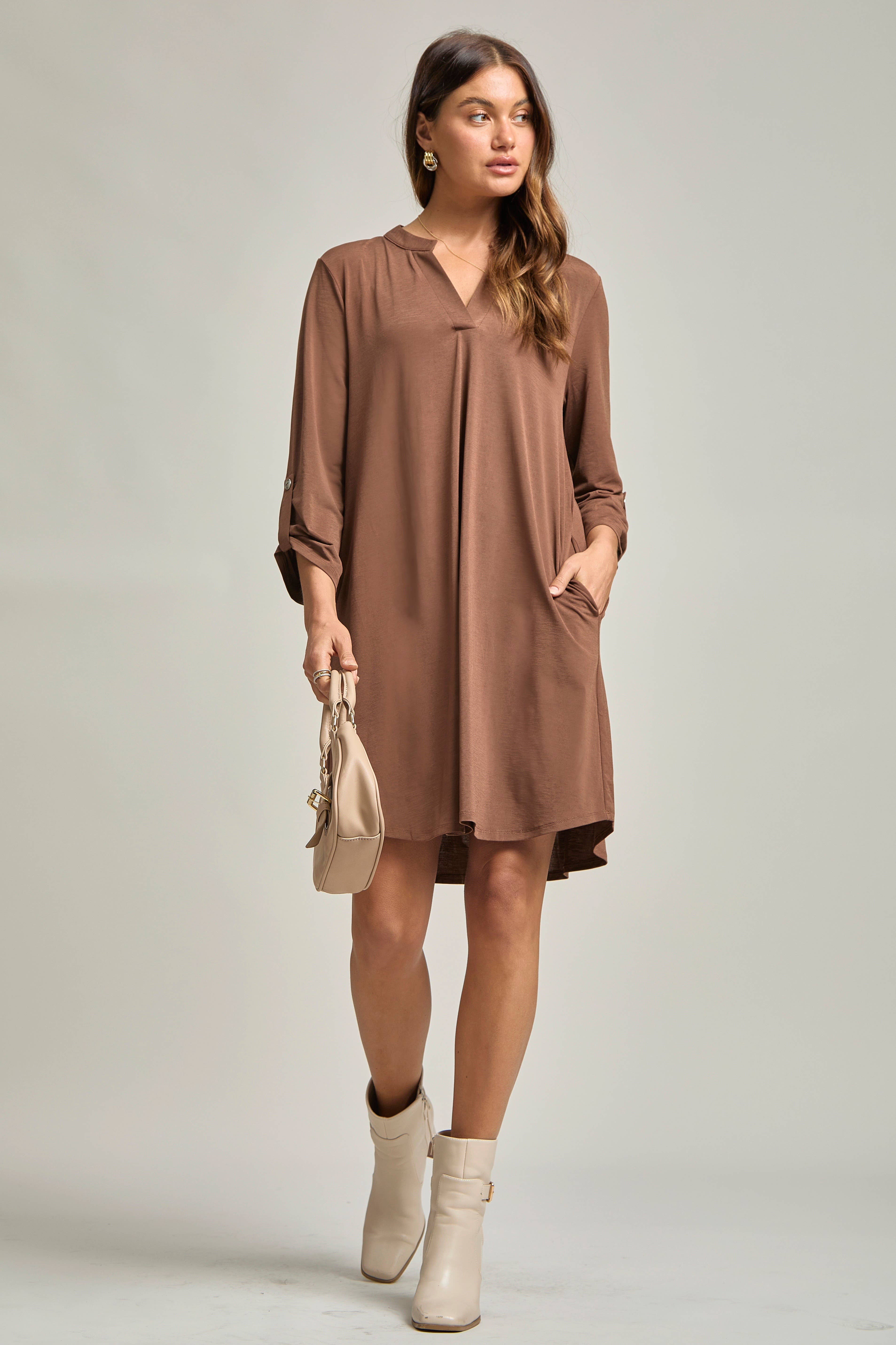 Dear Scarlett - Wholesale Dress - Women's - Solid A line 3/4 Sleeve Dress8