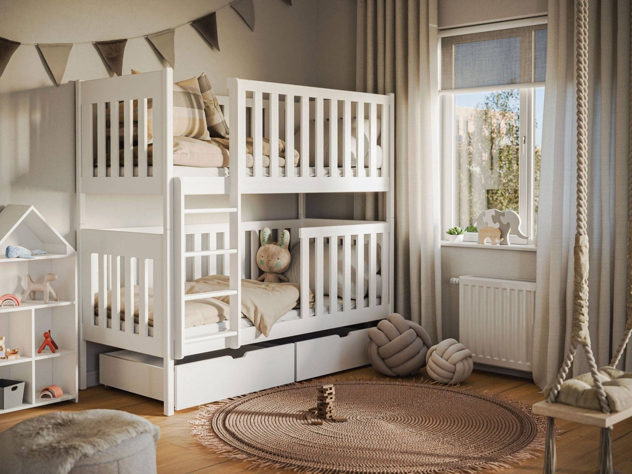 SCANDINAVIAN STORIES by MARTON - Vendita all'ingrosso Letto - Bambini e neonati - Letto a castello Damon / 2 letti singoli 90 x 200 cm con contenitori1