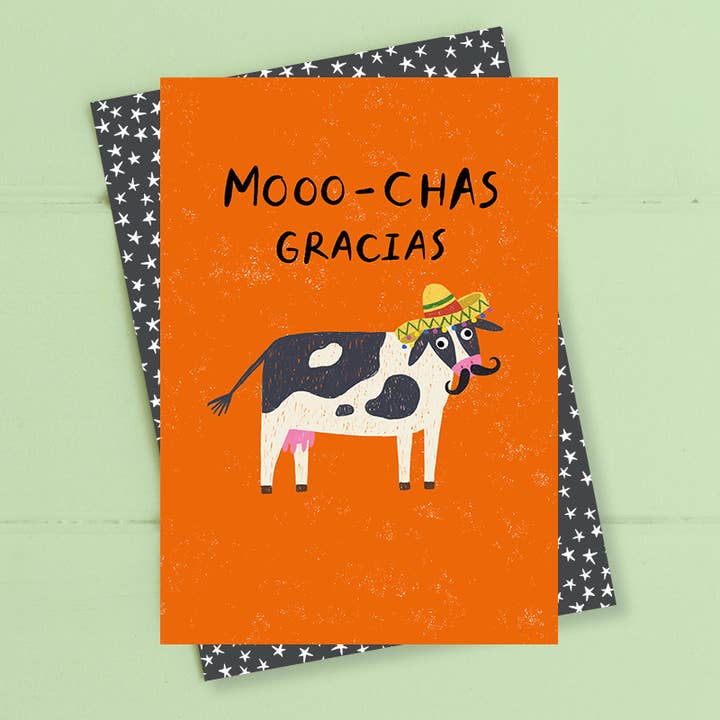 Biglietto di ringraziamento con mucca - Biglietto di auguri per la vendita all'ingrosso da parte di Dandelion Stationery