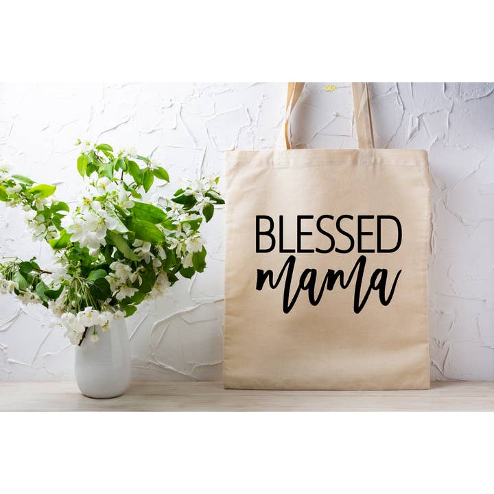 Sac fourre-tout en toile Blessed Mama pour la vente par Lillie Dimple