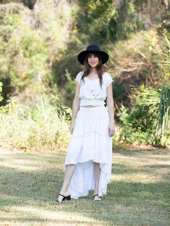 Elegant Grace Dipped Hem Schiffli Skirt for wholesale by Sacred Threads