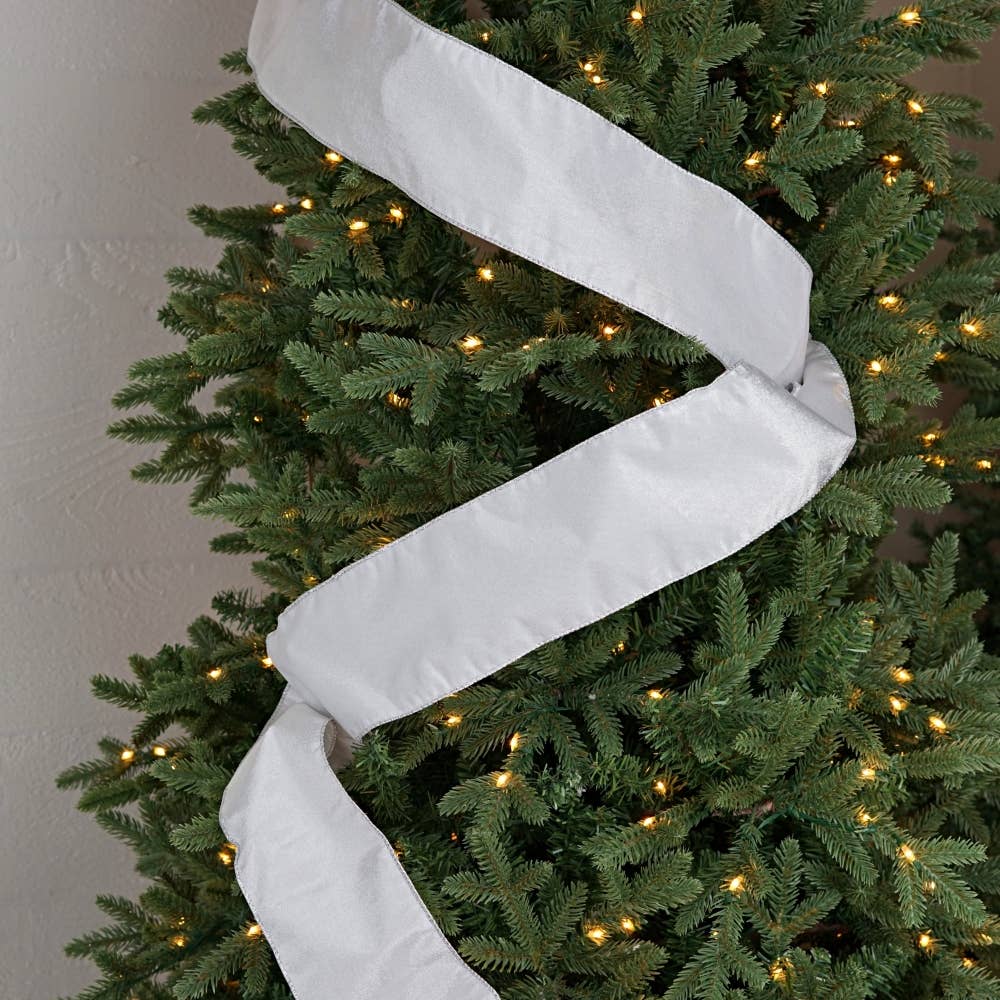 Holiday Depot Inc. - Wholesale Ribbon - Gift Wrapping - R32982-Wired Ribbon-Platinum Velvet w. Silver Back (4inW)7