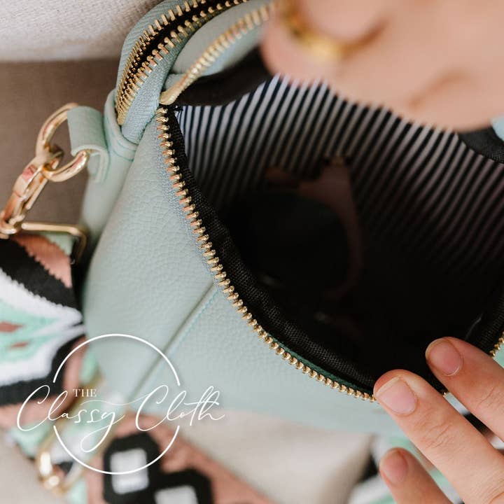 The Classy Cloth WS - Wholesale Crossbody Bag - Women's - Corinne Crossbody Bag - Sea Glass - Mint Black Brown Geo RTS7