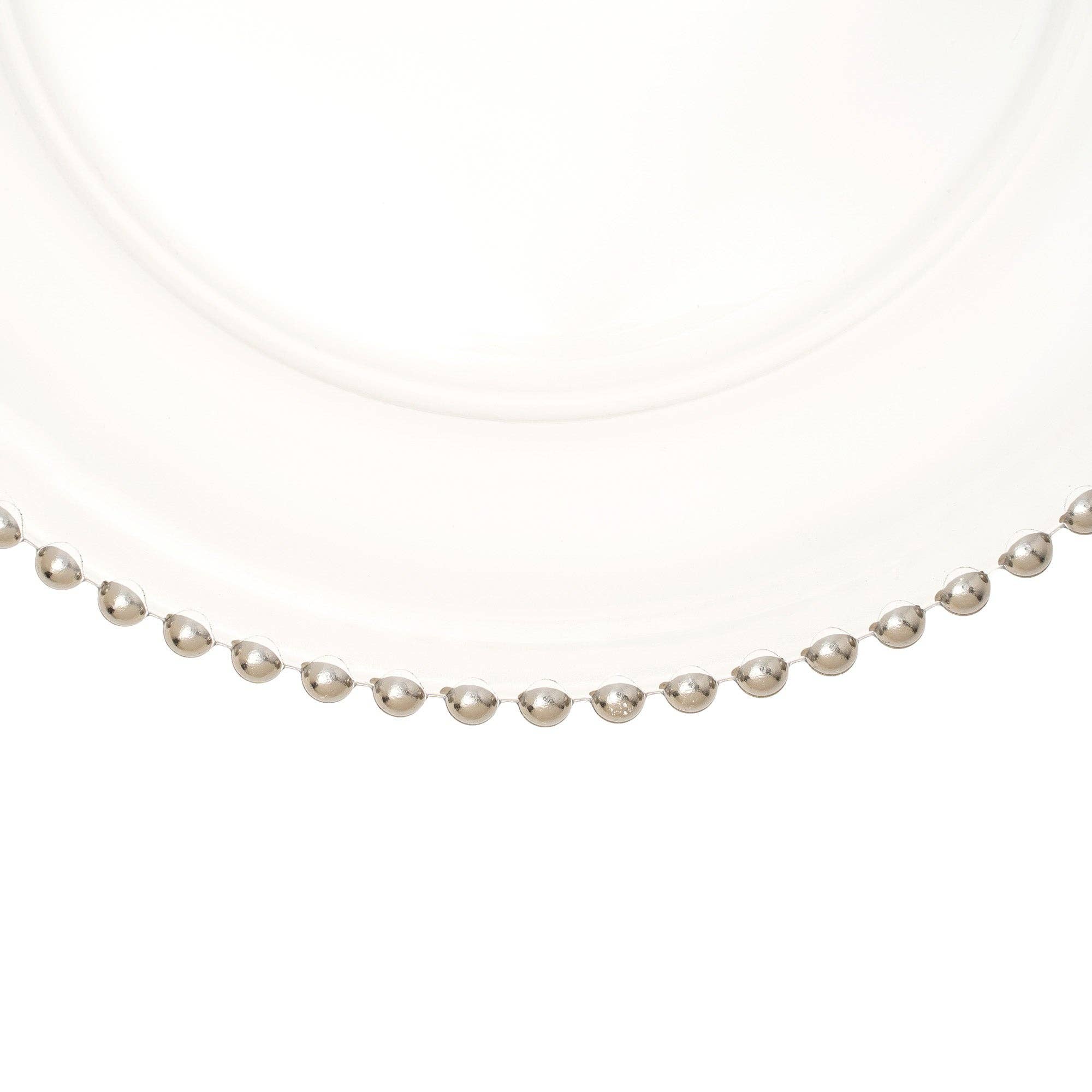 Portofino International Trading, USA - Wholesale Charger Plate - Beaded Rim Clear Glass Charger Plate 12½" - Silver3