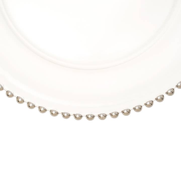 Portofino International Trading, USA - Wholesale Charger Plate - Beaded Rim Clear Glass Charger Plate 12½" - Silver3