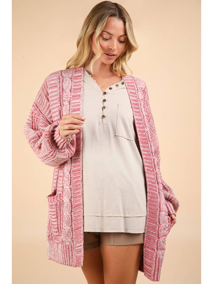 VERY J - Wholesale Cardigan - Women's - 12W3094N-Two Tone Knit Oversized Sweater Cardigan W/ Pockets