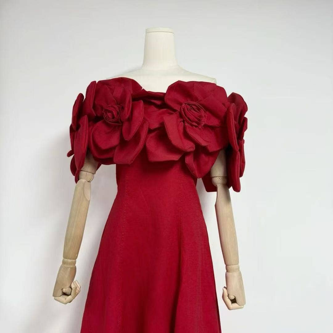 Productseeker - Wholesale Skirt - Women's - DR493 Elegant A-Line Skirt with 3D Floral Slim Fit Design14