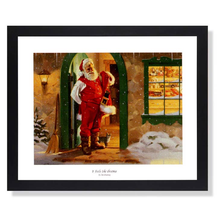 Old St Nick Santa Clause at Home Tom Browning Christmas #5 Art Print Black Frame + GLASS 19x23" Perfect for Festive Holiday Fireplace Mantel for wholesale by Unlimited Potential LLC