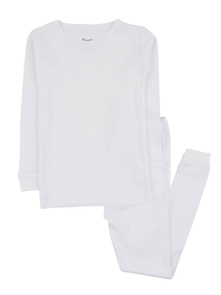 Børn Todelt Bomuldpyjamas Solid Hvid for engroshandel hos Leveret Pajamas