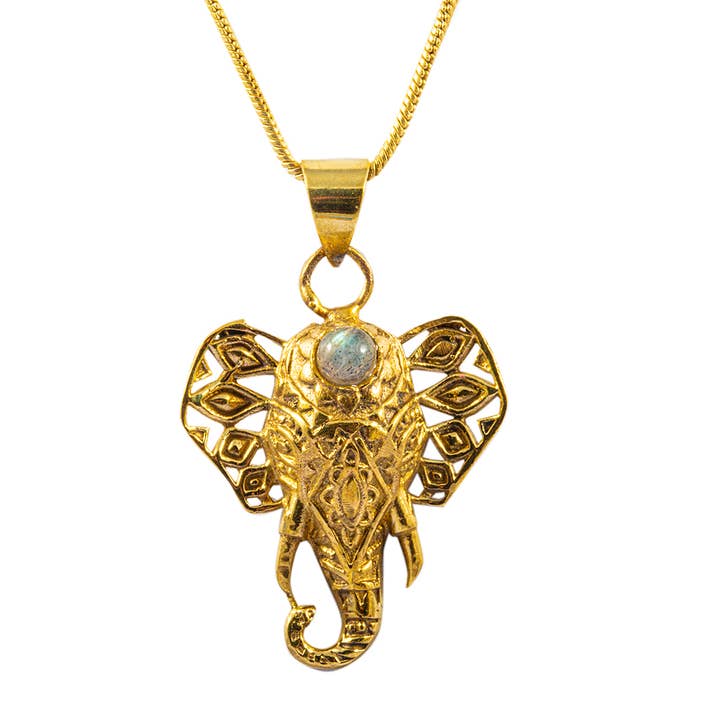 Elephant Head Brass Pendant Necklace for wholesale by Saraswati Imports