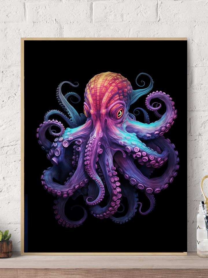 Neon Djärv ljusfärgad bläckfisk duk väggkonsttryck för wholesale av Arttique - Artistry Canvas Prints