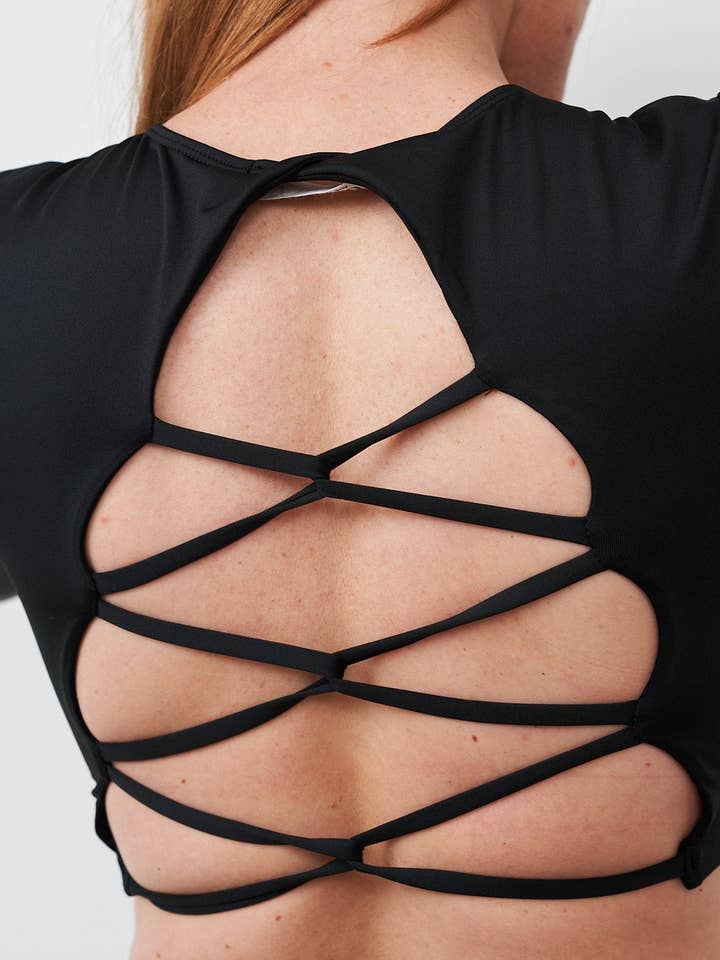 Gia Top - Criss Cross Long Sleeve Recycled Black for wholesale on Faire