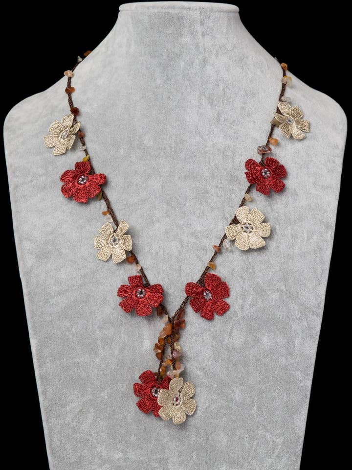 Crocheted Necklace with Daisy Motif for wholesale by Meredith Strauss