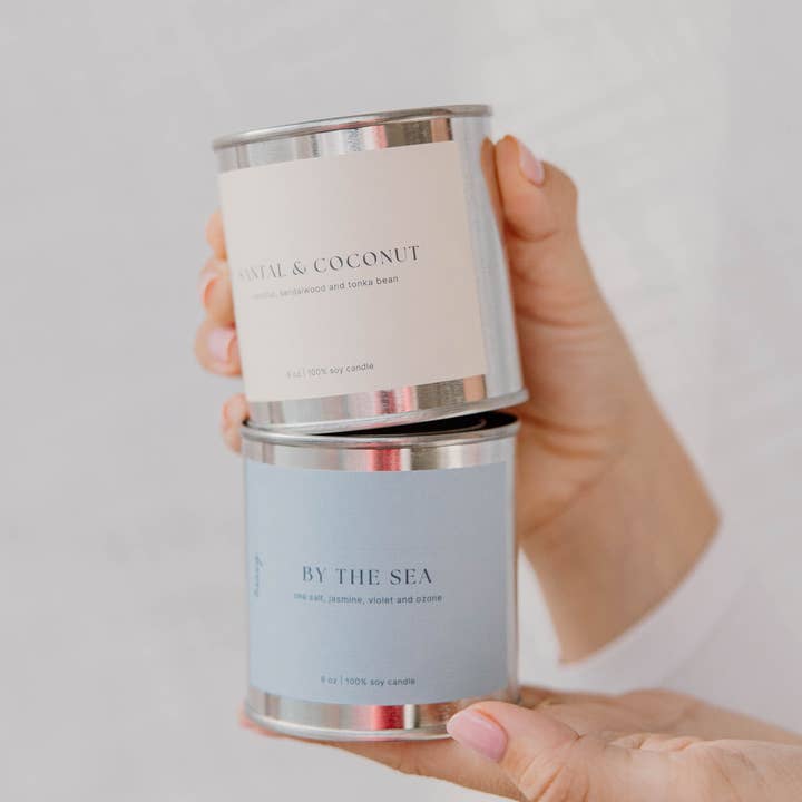 Honey Candle Studio - Vente Bougies de voyage - Bougie en cire de soja à mèche en bois Santal & Noix de Coco 8oz, Décoration d'été pour la maison1