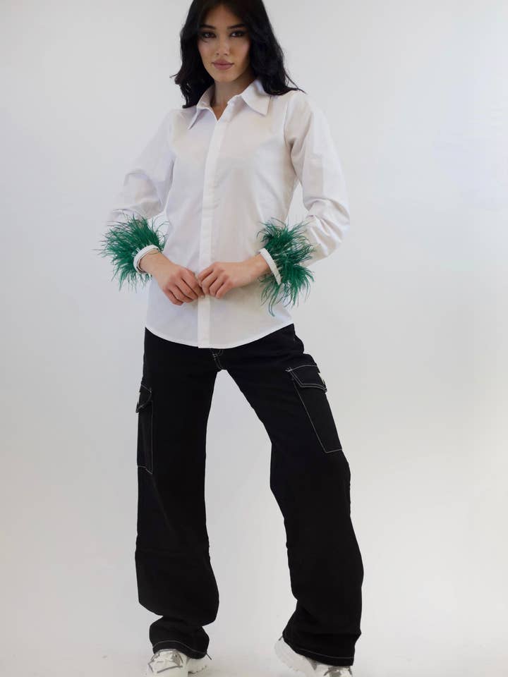 lucas giordani - Vendita all'ingrosso Camicia button down - Donna - Camicia Glamour Con Piume – Design Essenziale E Polsini Bordati