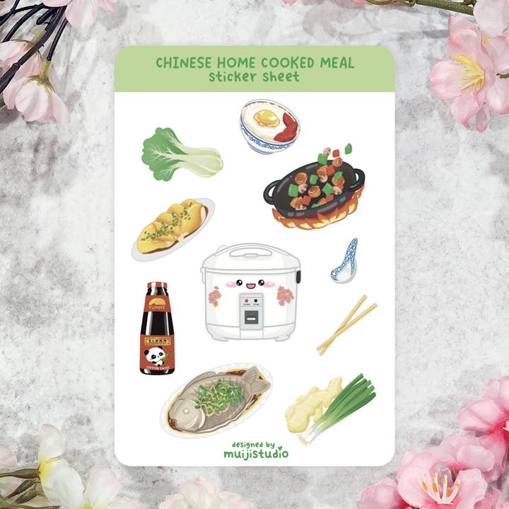 Chinese Home Cooked Meal Sticker Sheet, Cantonese food for wholesale by Muijistudio