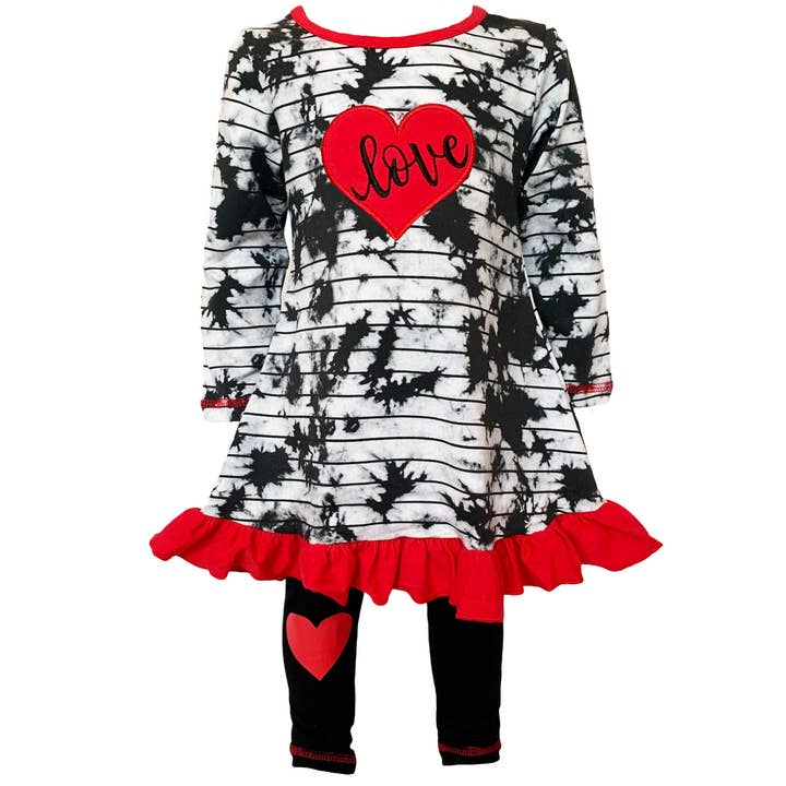 AnnLoren - Vendita all'ingrosso Completo top e leggings - Bambini - Leggings da ragazza con cuoricini rossi in tinta unita, abbigliamento per San Valentino