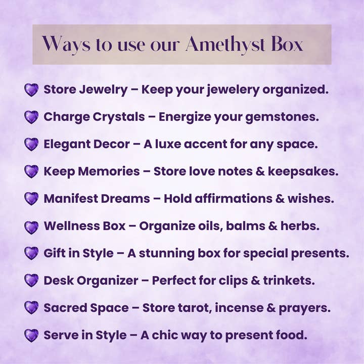 Serein Wellness – Engroshandel Smykkesskrin – Ametyst smykkeskrin Lilla krystal multifunktionsbeholder5