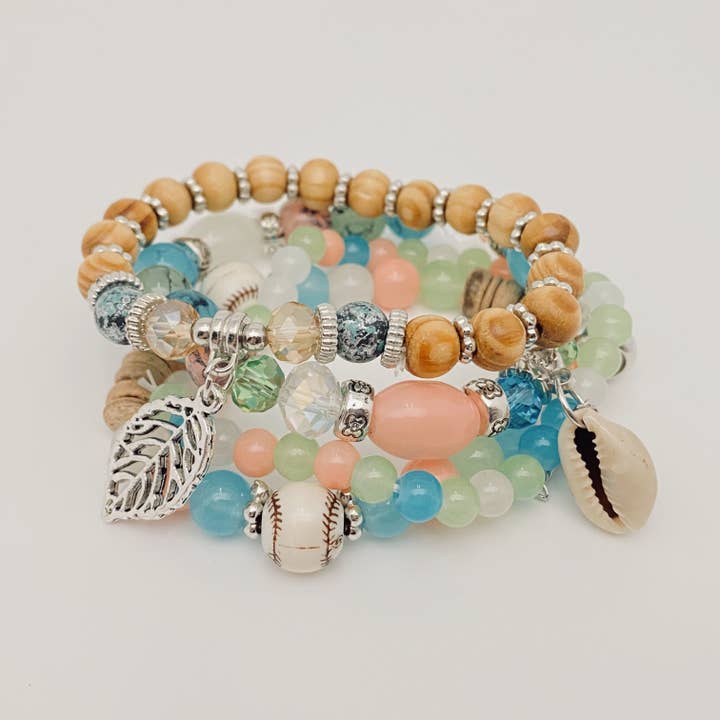 Mio Queena - Wholesale Jewelry Set - Bohemian Elastic Rope Handmade Beaded Bracelet 4pcs/set