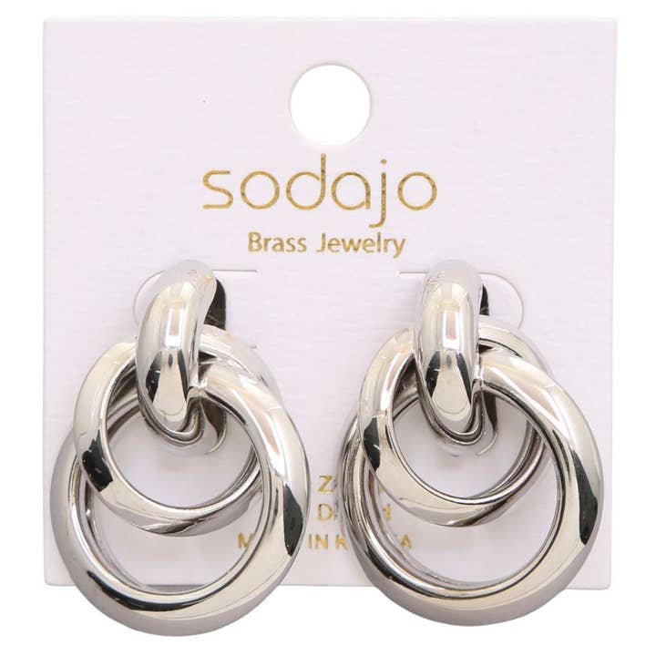 JOIA ACCESSORIES - Wholesale Hoop Earrings - SODAJO TRIPLE HOOP METAL GOLD DIPPED EARRING, 304084J2