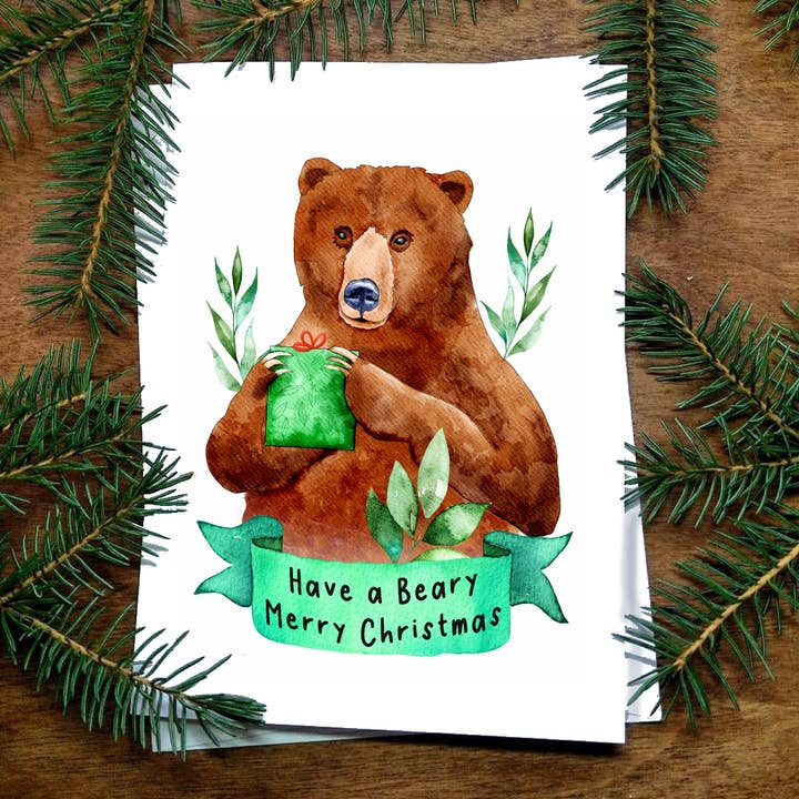 Biglietto natalizio Beary Merry per la vendita all'ingrosso da parte di Dancing Raven Designs