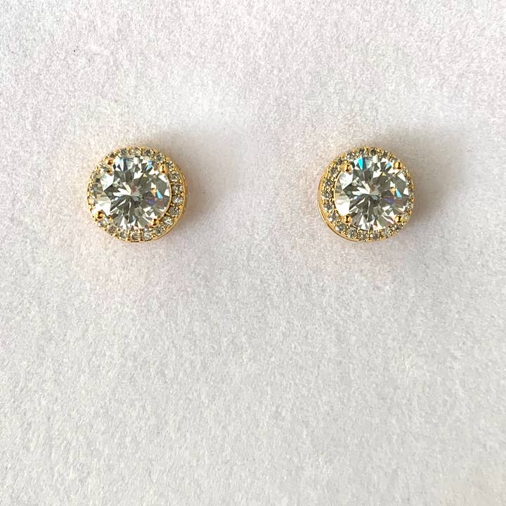 Simulated Diamond Halo Earrings for wholesale by Amandine Jewelry