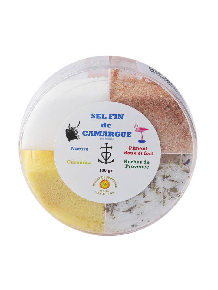 SET OF 4 FINE CAMARGUE SALTS: HERBS, PEPPERS, TURMERIC for wholesale by ACCENT DE PROVENCE