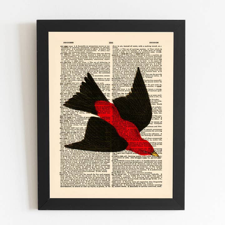 Red Black Bird Tanager Dictionary Art Print - REAL Dictionary Page from Vintage 1940's dictionary. Bird, Fly, Red Black Wings Flight Art Bir for wholesale by MakeItM