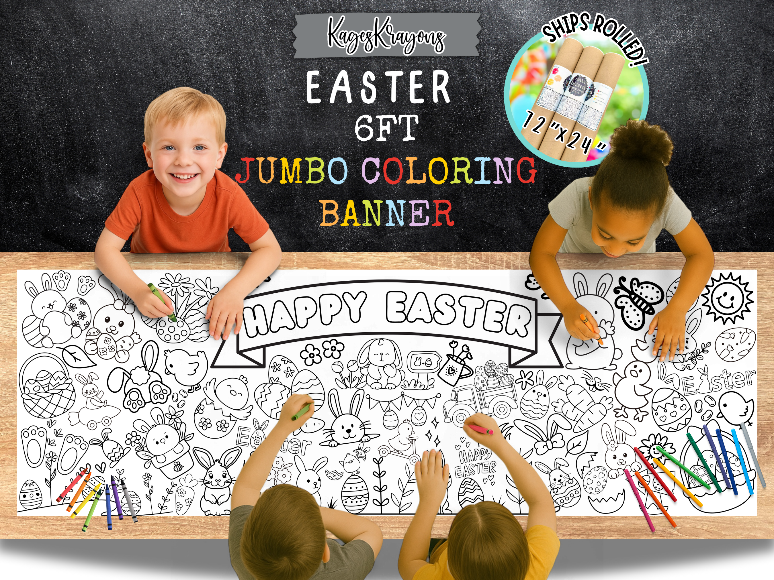 KagesKrayons – wholesale Colouring tablecloth – Child & baby – 6 Foot Easter Coloring Page Banner - Coloring Table Cover0