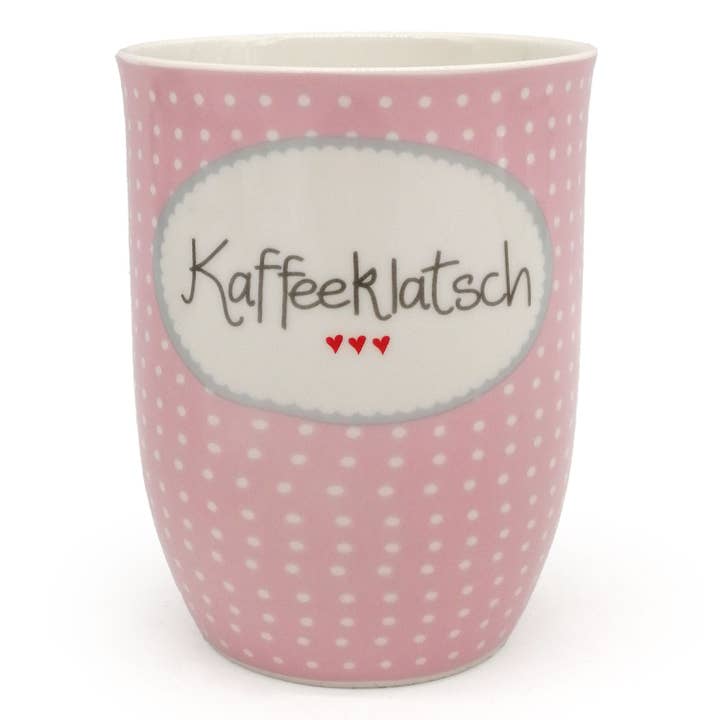Tasse mit Henkel "Kaffeeklatsch" rosa für den Großhandel von Mea-Living