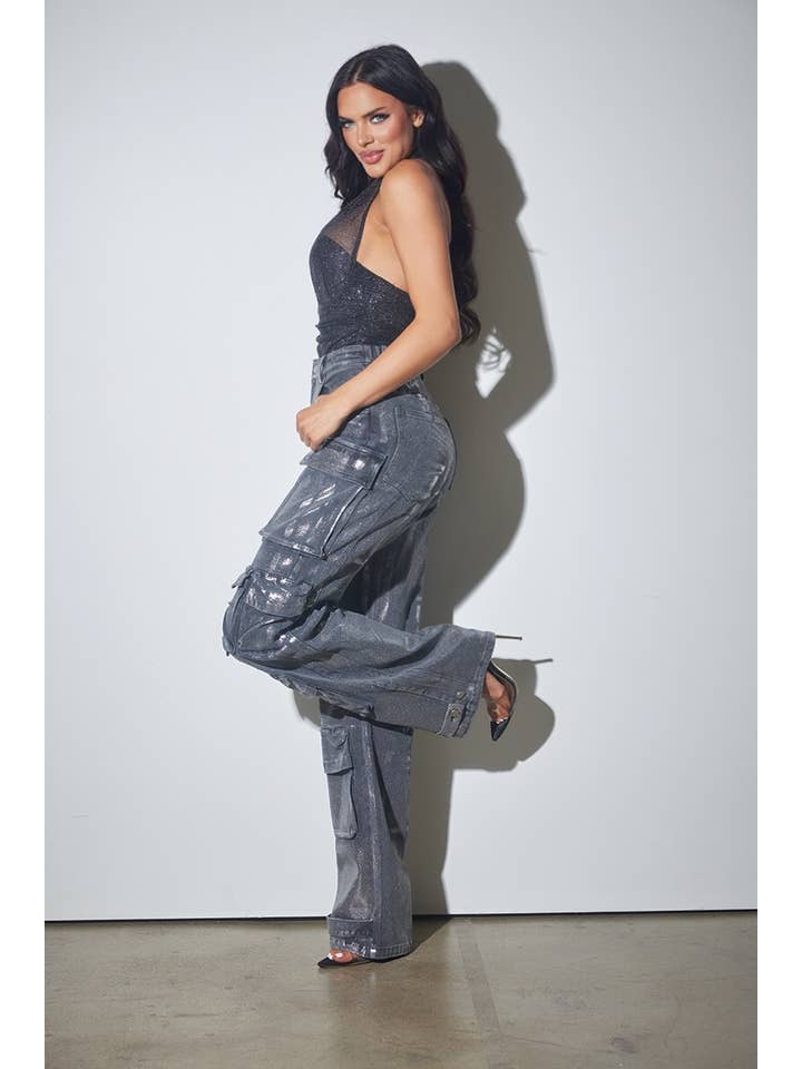 WFFS - Wholesale Jeans - Women's - Metallic Chic Cargo Pants6