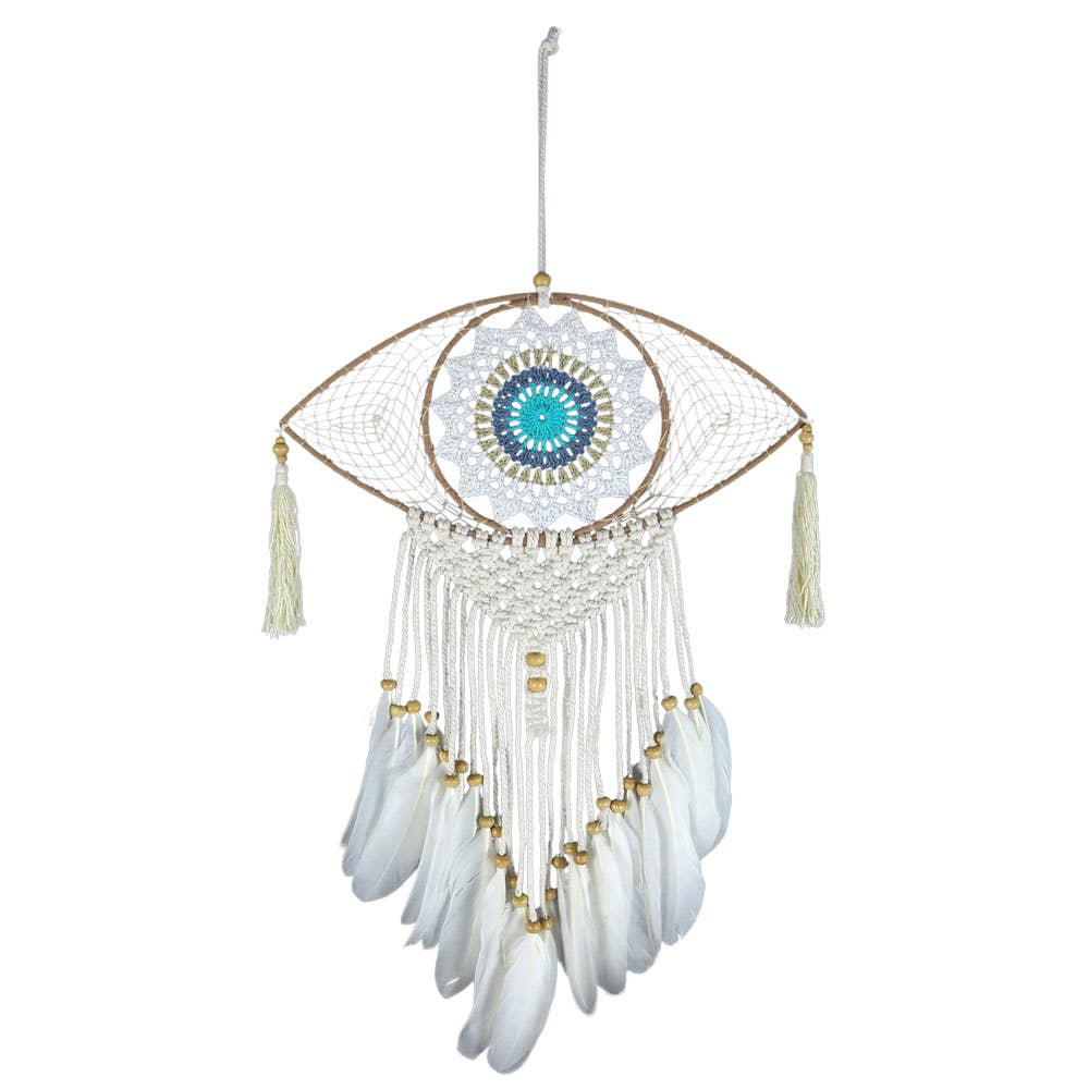 Benjamin International - Wholesale Dream Catcher - Blue And White Dreamcatcher With Crochet Eye0