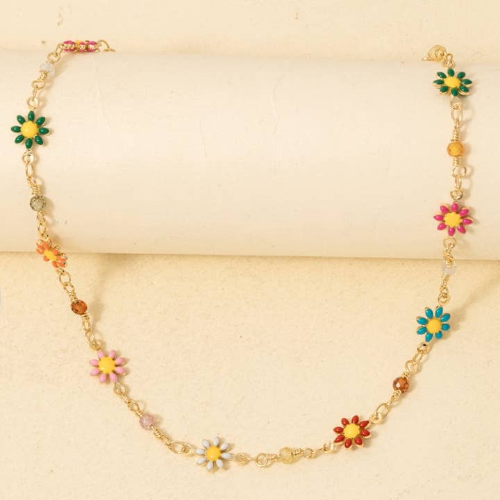 Colorful Flower Station Necklace for wholesale by Anarchy Street