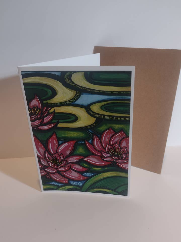 Blank Greeting Card- Birth Month Flowers Art July for wholesale by Laura Noel Art and Music