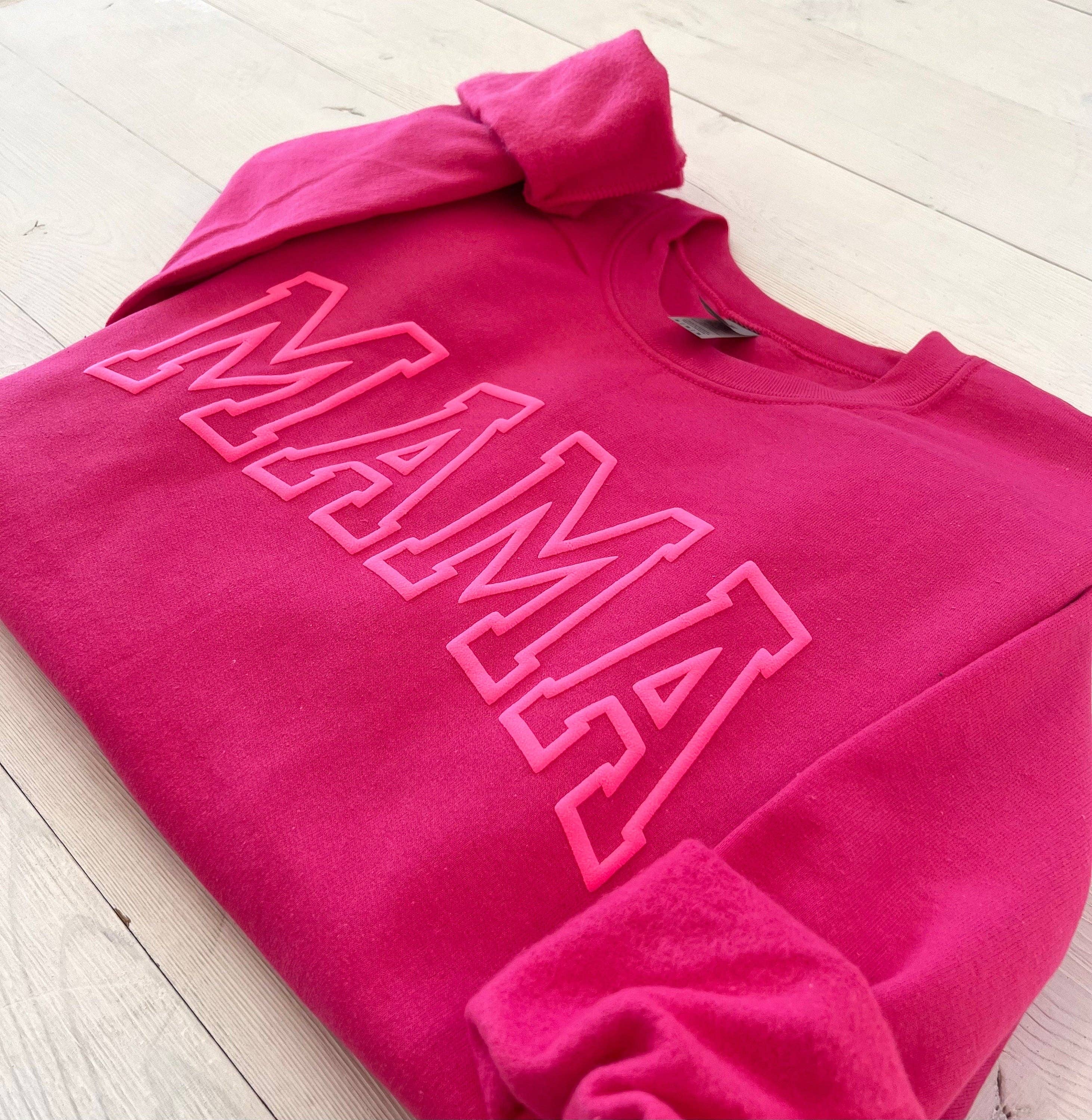 Heliconia Puff Embossed Hot Pink Mama Crewneck for wholesale on Faire1