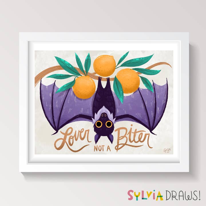 Motif de chauve-souris Lover Not A Biter pour la vente par Sylvia Draws