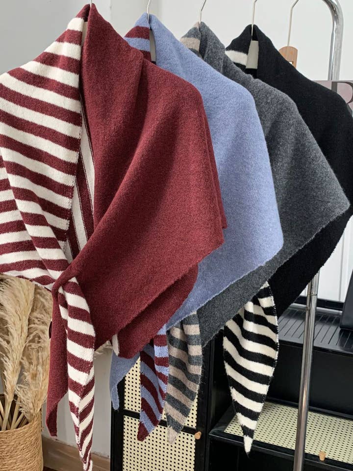 Simple Striped Colorblock Large Triangle Shawl for wholesale by VividLux